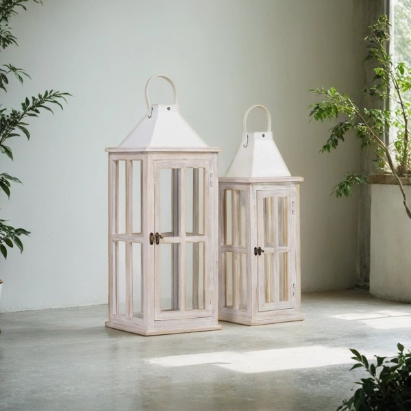 2er-Set Laternen aus Holz und Metall - Cottage