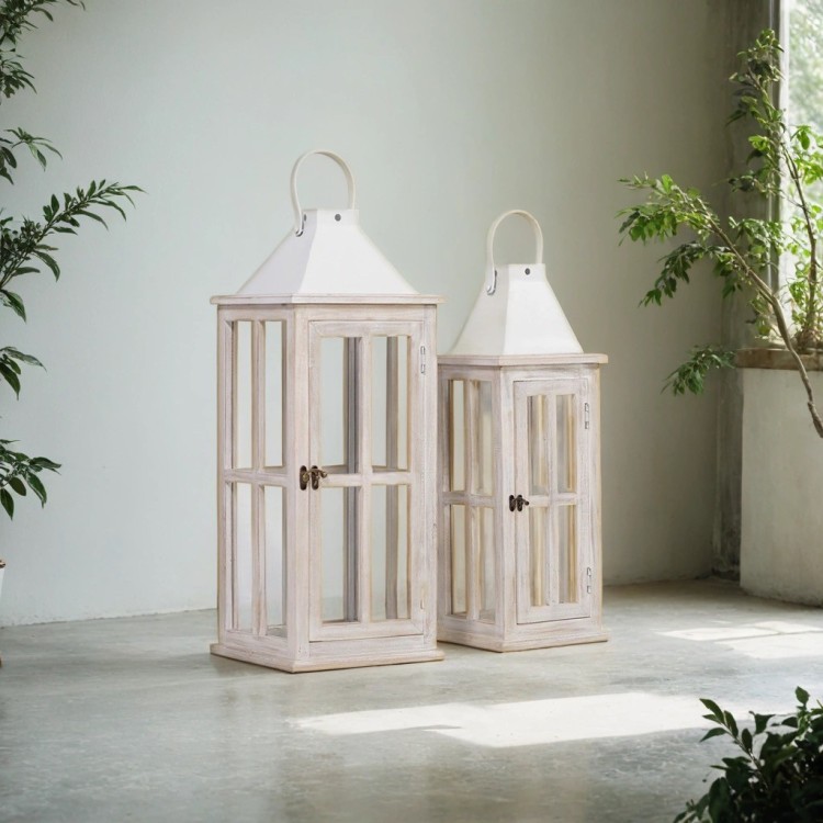 2er-Set Laternen aus Holz und Metall - Cottage