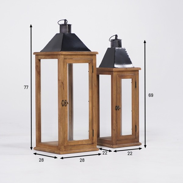 2er-Set Laternen aus Holz und Metall - Hudson