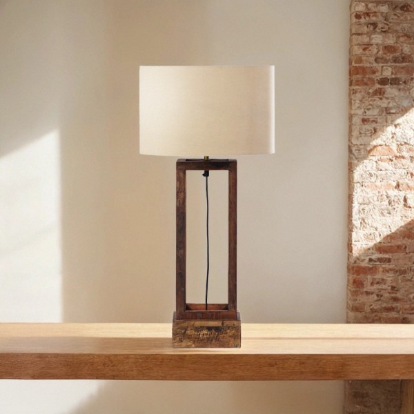 Tischlampe mit Fuß aus Naturholz - Heritage