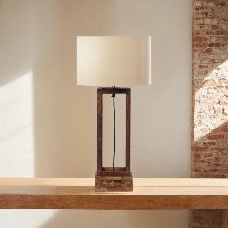 Tischlampe mit Fuß aus Naturholz - Heritage