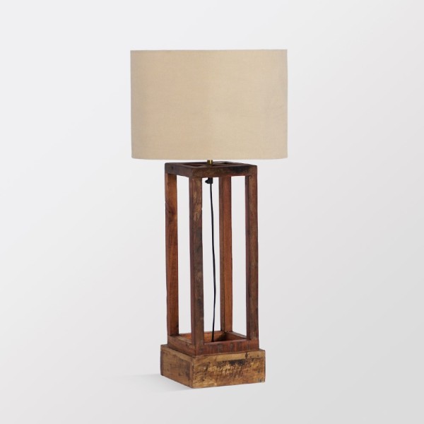 Tischlampe mit Fuß aus Naturholz - Heritage