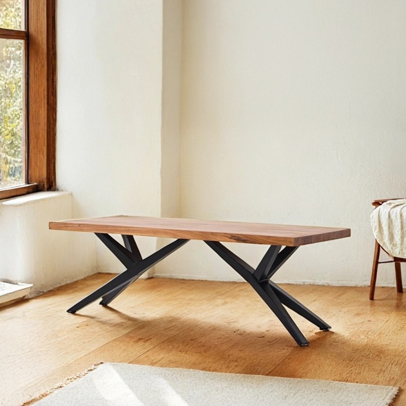 Couchtisch aus Naturholz mit Metallbeinen - Helix