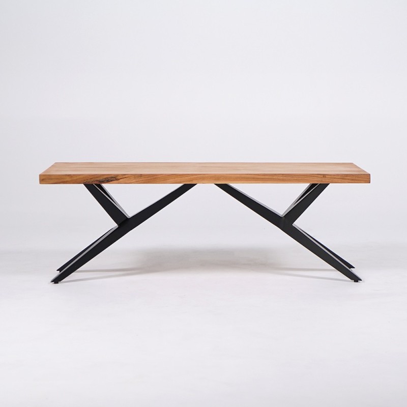 Design-Couchtisch aus Naturholz mit Metallfüßen – Helix