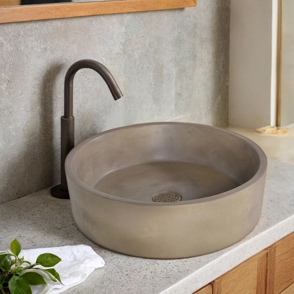 Rundes Waschbecken aus Beton - Naturfarbe - Mineral
