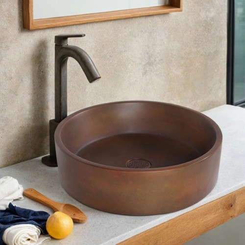 Rundes Waschbecken aus Beton - Vintage Braun - Mineral