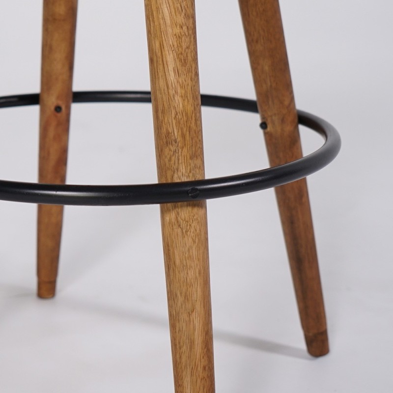 Barhocker aus Holz und Sitzfläche aus natürlichem Kuhfell - Ranch