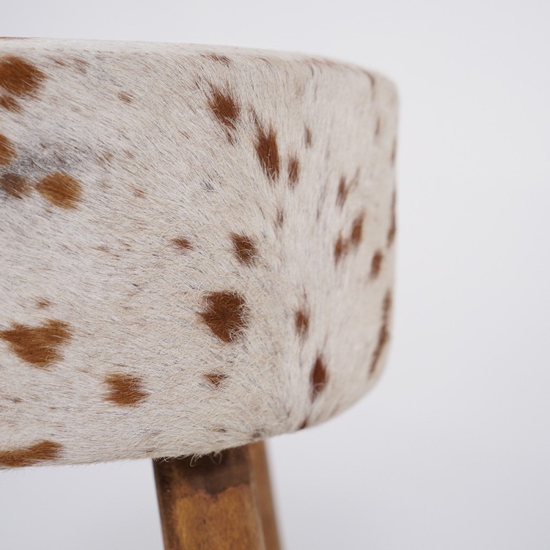 Barhocker aus Holz und Sitzfläche aus natürlichem Kuhfell - Ranch