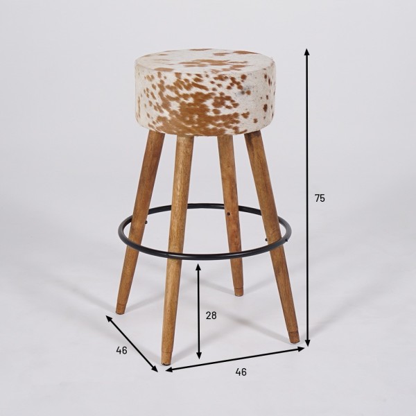 Barhocker aus Holz und Sitzfläche aus natürlichem Kuhfell - Ranch