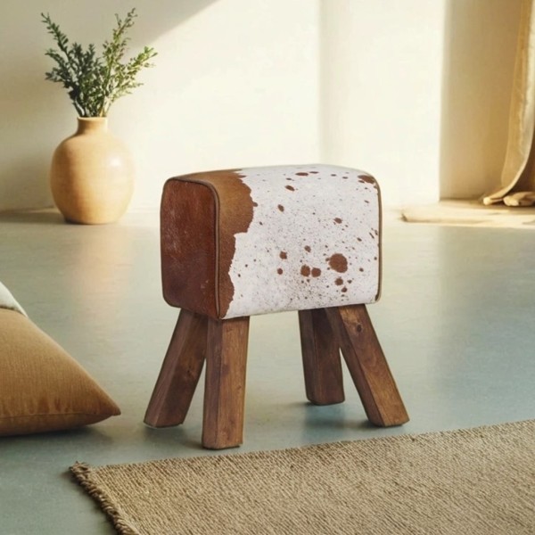 Kleine Sitzbank Pferd mit Sattelblatt aus Kuhfell - Ranch