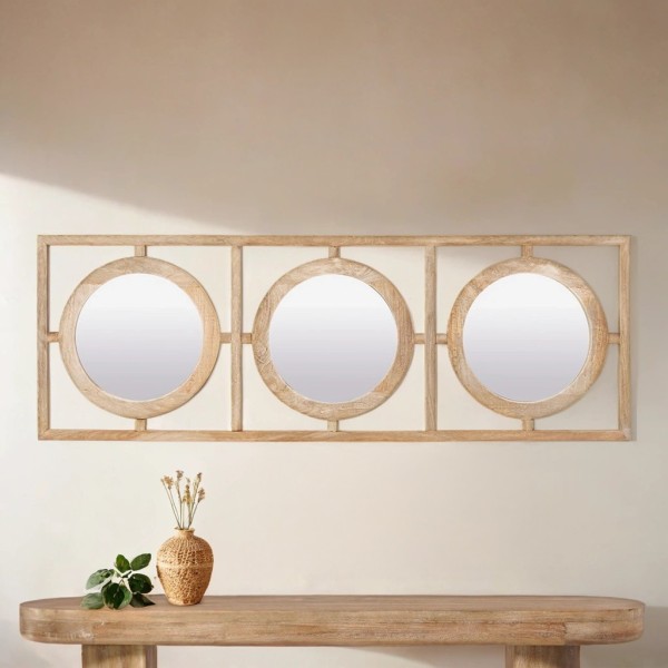 Rechteckiges Set 145 x 50 cm aus runden Spiegeln mit Holzrahmen - Ellipse
