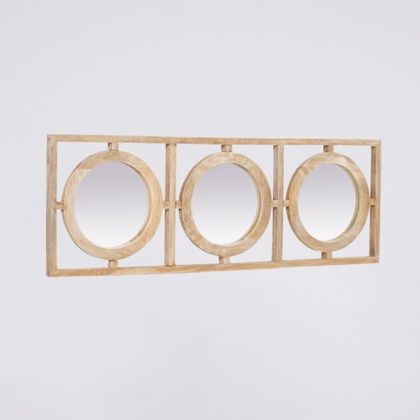 Rechteckiges Set 145 x 50 cm aus runden Spiegeln mit Holzrahmen - Ellipse