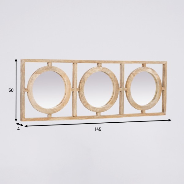 Rechteckiges Set 145 x 50 cm aus runden Spiegeln mit Holzrahmen - Ellipse