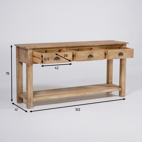 Konsole aus Naturholz mit 3 Schubladen - Timber