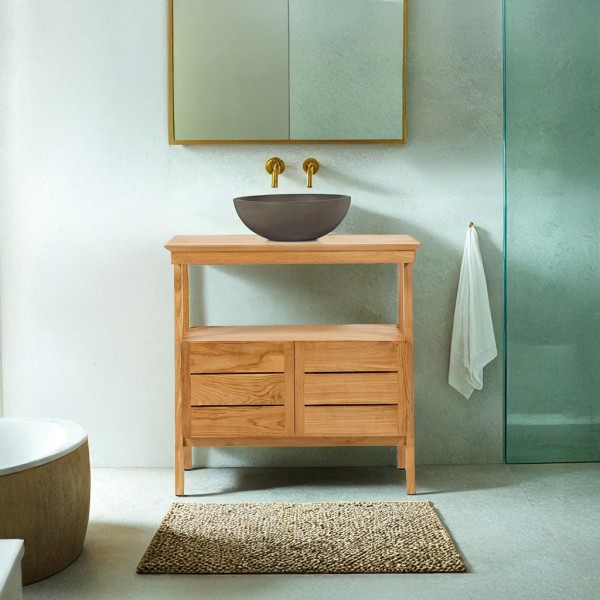 Waschbeckenunterschrank aus massivem Teakholz 80 cm - Nandini