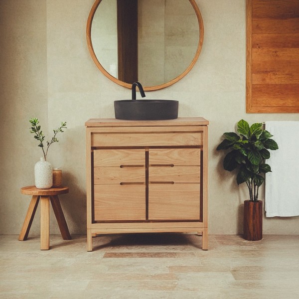 Waschtischunterschrank aus Massivholz 80 cm - Ashwini