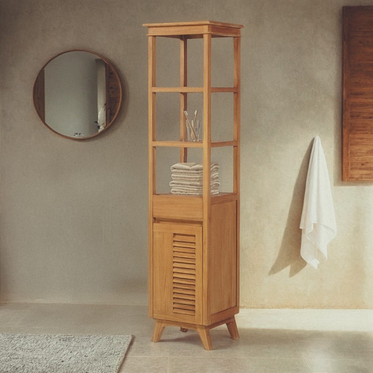 Badezimmer-Aufbewahrungssäule aus massivem Teakholz - Mira