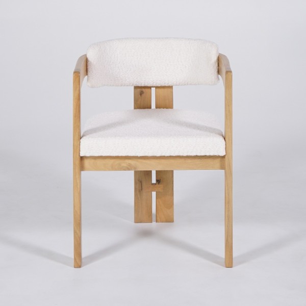 Stuhl aus Holz und Bouclé-Stoff weiß - Eira