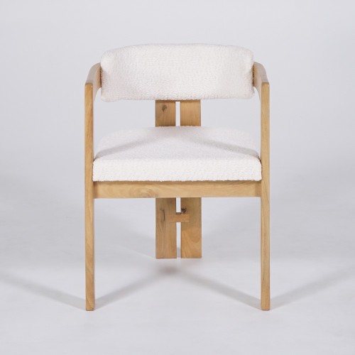 Stuhl aus Holz und Bouclé-Stoff weiß - Eira