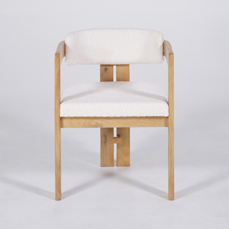Stuhl aus Holz und Bouclé-Stoff weiß - Eira