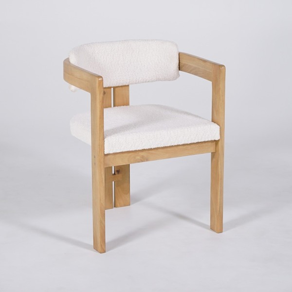 Stuhl aus Holz und Bouclé-Stoff weiß - Eira