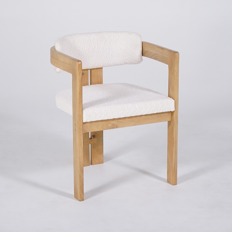 Stuhl aus Holz und Bouclé-Stoff weiß - Eira