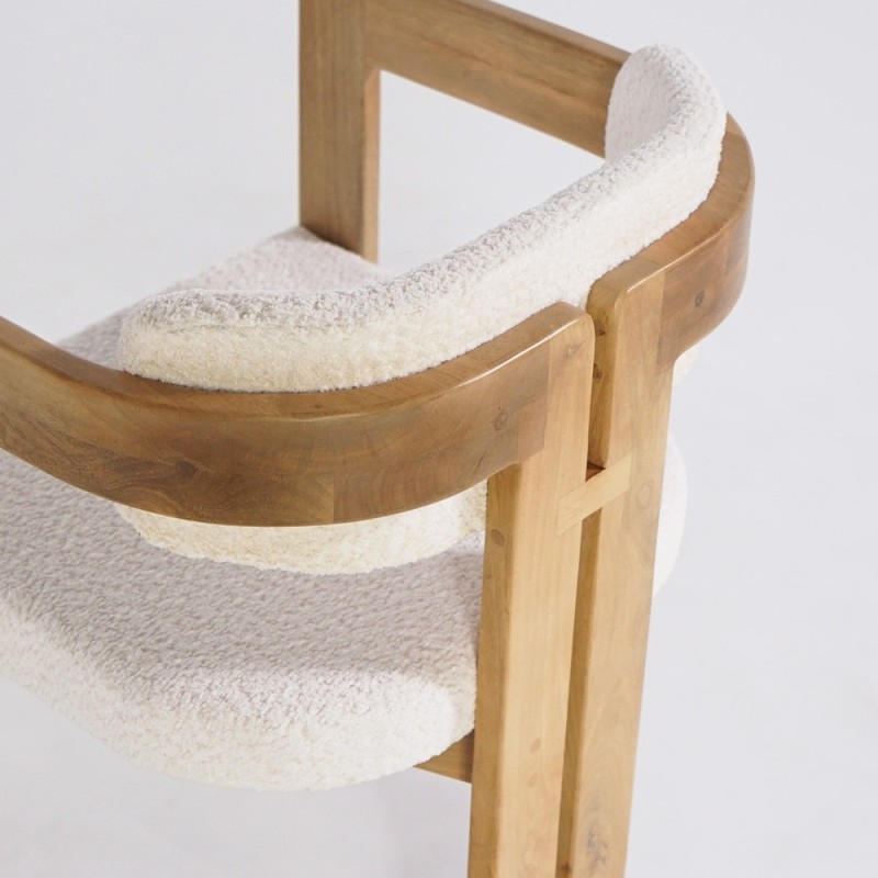 Stuhl aus Holz und Bouclé-Stoff weiß - Eira