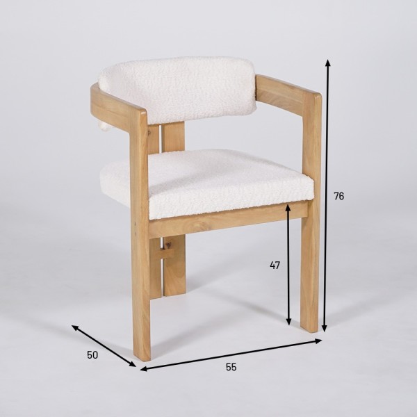 Stuhl aus Holz und Bouclé-Stoff weiß - Eira