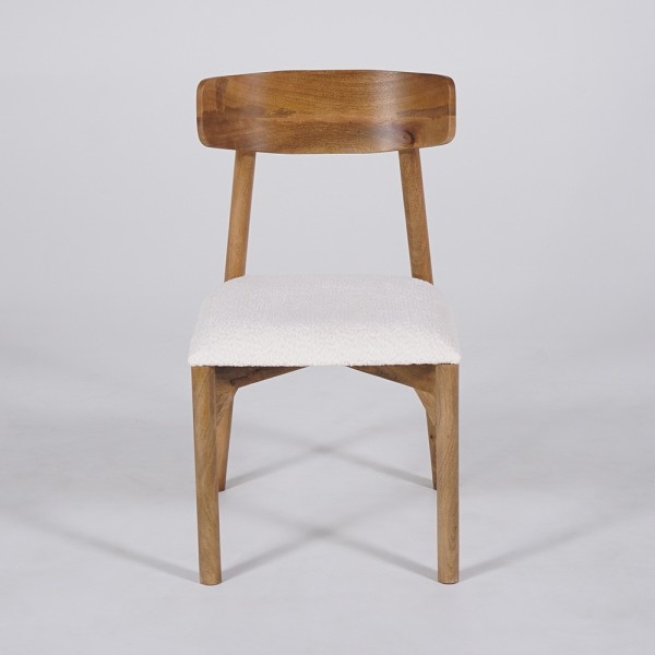 Stuhl aus Holz und weißem Bouclé-Stoff - Alba
