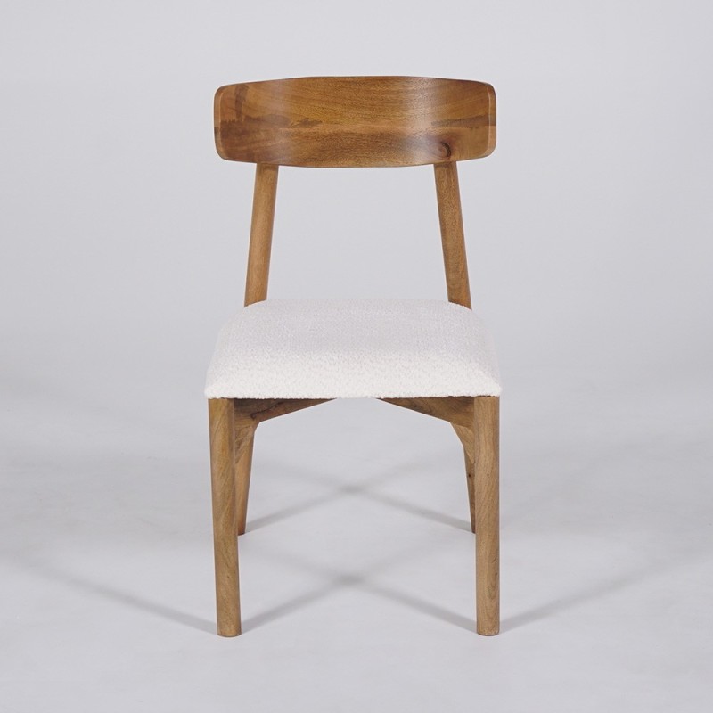 Stuhl aus Holz und weißem Bouclé-Stoff - Alba