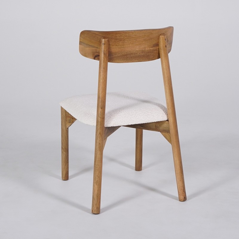 Stuhl aus Holz und weißem Bouclé-Stoff - Alba