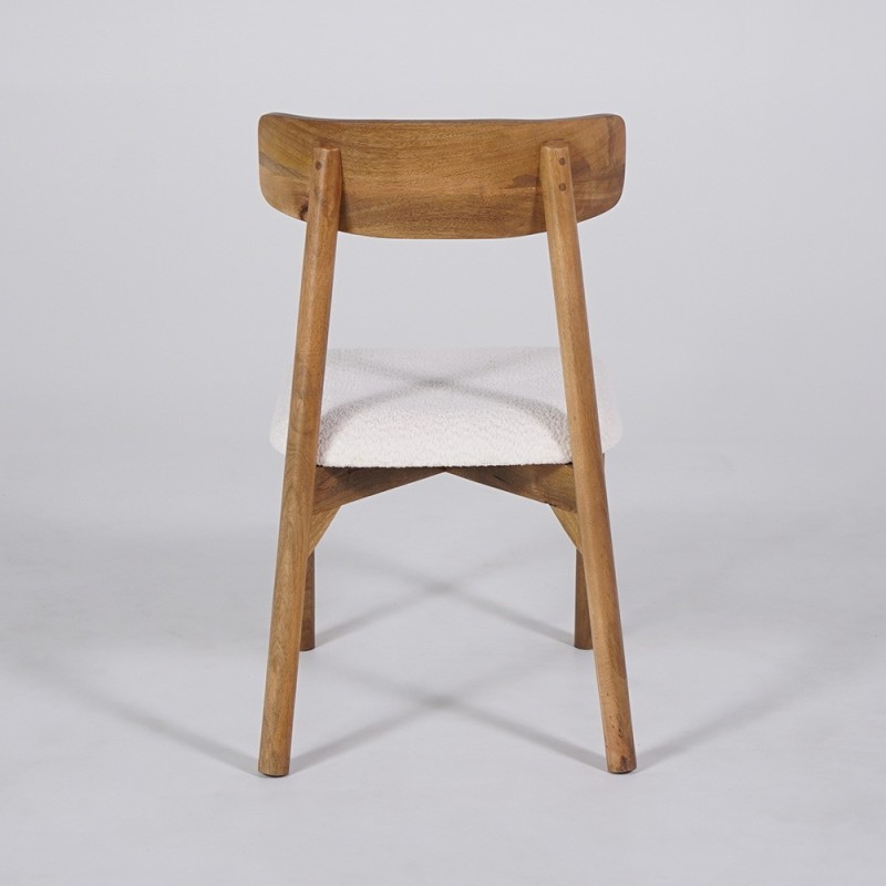 Stuhl aus Holz und weißem Bouclé-Stoff - Alba