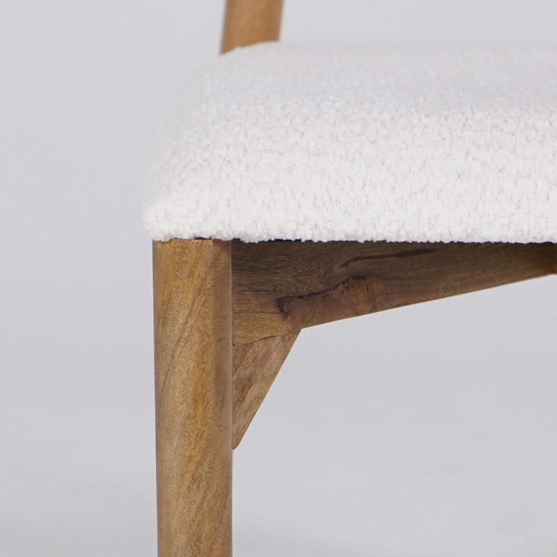 Stuhl aus Holz und weißem Bouclé-Stoff - Alba