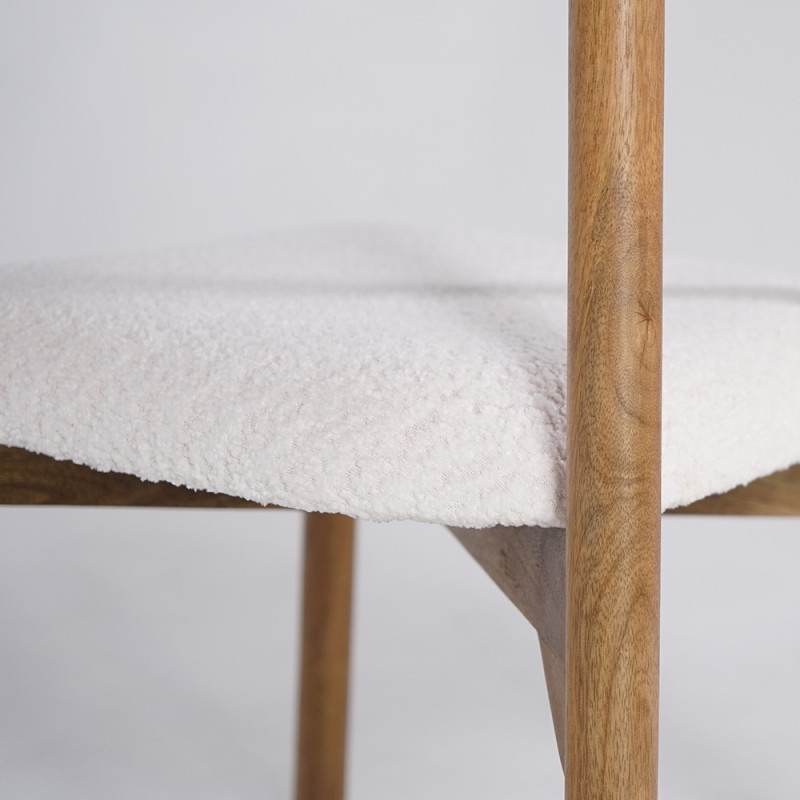 Stuhl aus Holz und weißem Bouclé-Stoff - Alba