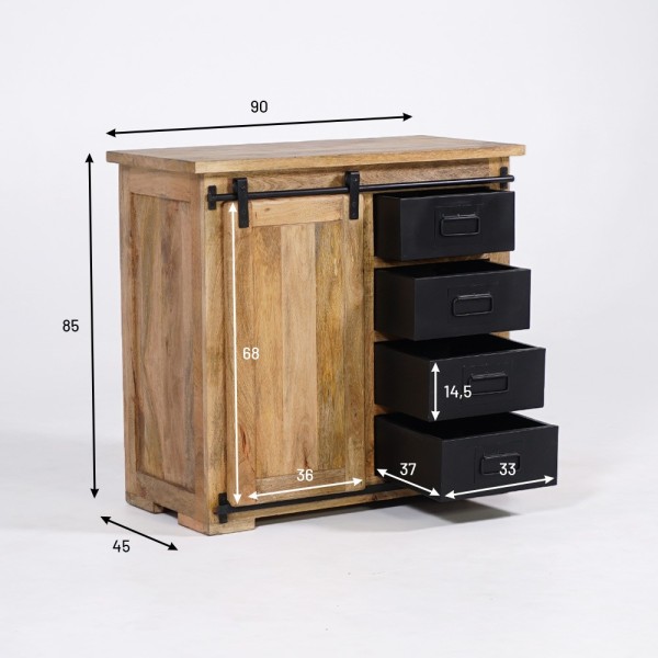 Kleines industrielles Buffet aus Holz und Metall 90cm - Paris
