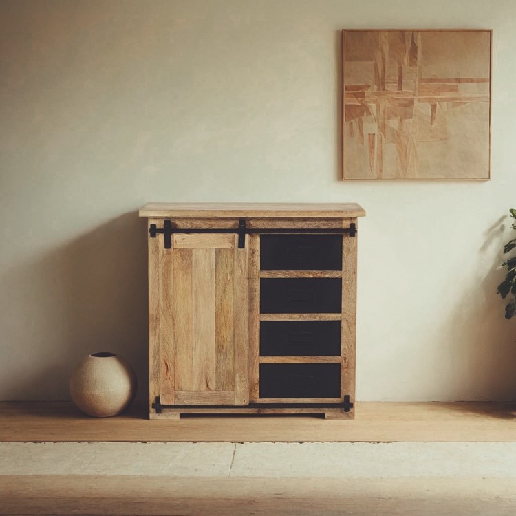 Kleines industrielles Buffet aus Holz und Metall 90cm - Paris