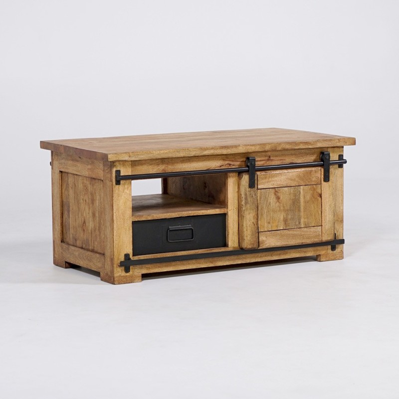 Industrieller Couchtisch aus massivem Mangoholz und Metall – Paris