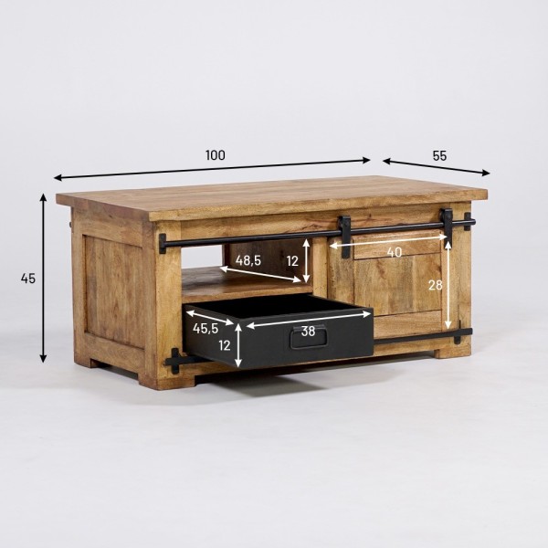 Industrieller Couchtisch aus Holz und Metall 100cm - Paris