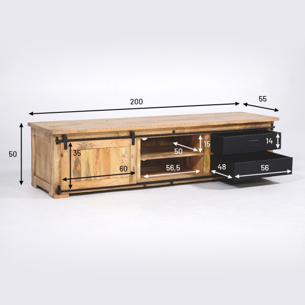 Industrielle TV-Möbel aus Holz und Metall 200 cm - Paris