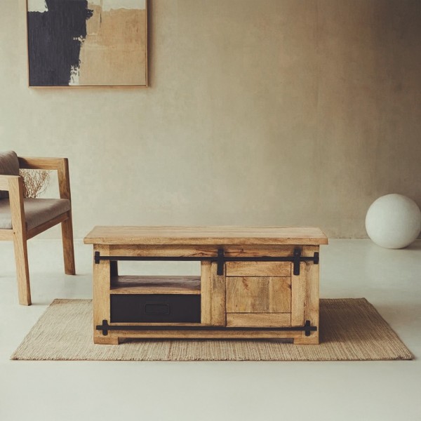 Industrieller Couchtisch aus Holz und Metall 100cm - Paris
