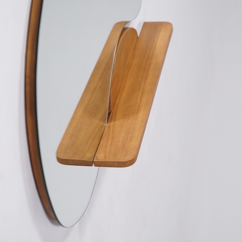 Doppelspiegel in organischer Form mit Teakholztablar 120 x 70 cm - Lolita