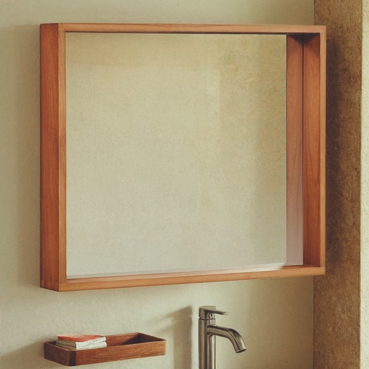 Badezimmerspiegel aus Teakholz 80 x 66 cm - Arya