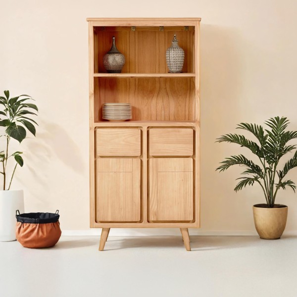 Hohes Sideboard aus Massivholz mit 2 Türen 90 cm – Pragati