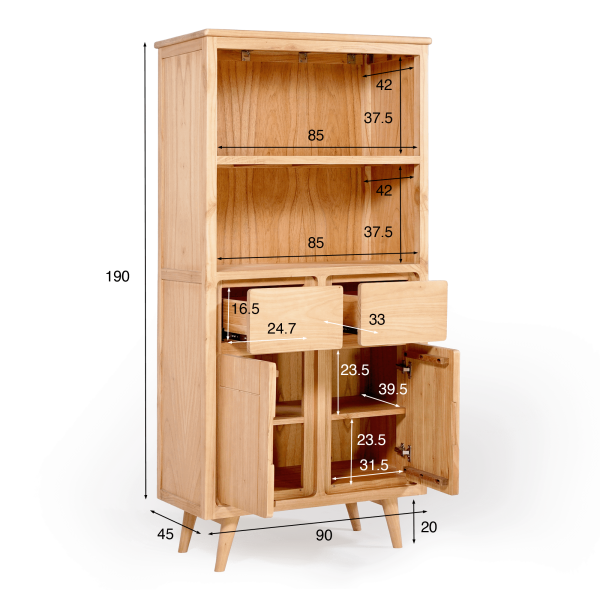 Hohes Sideboard aus Massivholz mit 2 Türen 90 cm – Pragati