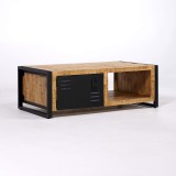Industrieller Couchtisch aus Metall und massivem Mangoholz – Kansas