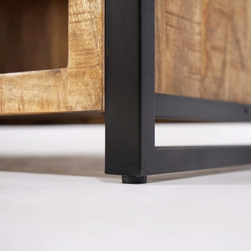 Industrieller Couchtisch aus Metall und massivem Mangoholz – Kansas