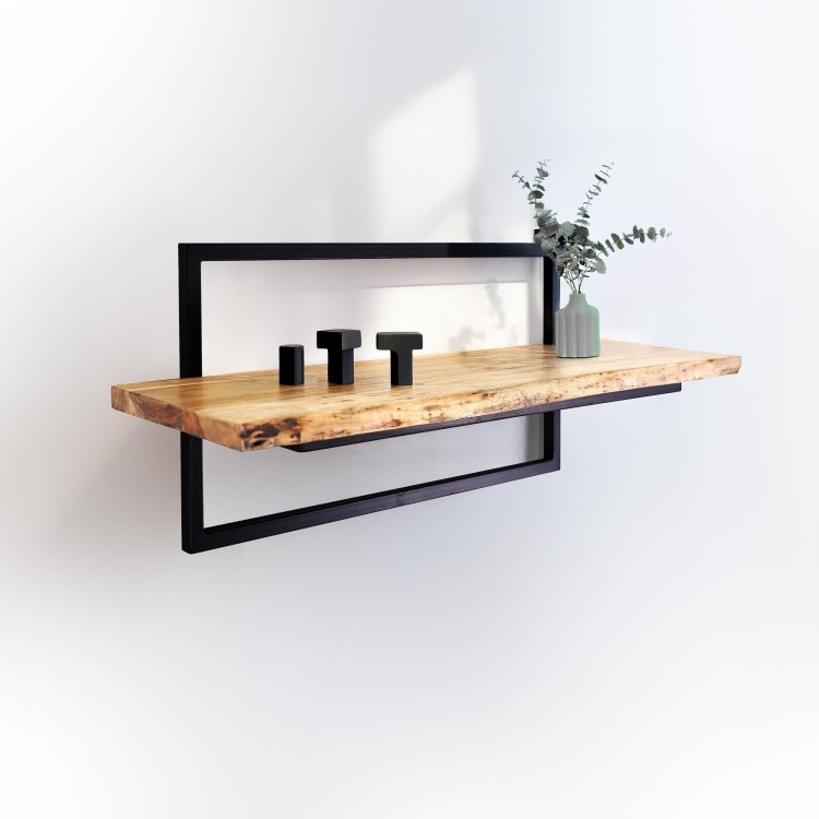 Wandregal 90 cm mit Massivholzplatte und natürlicher Kante