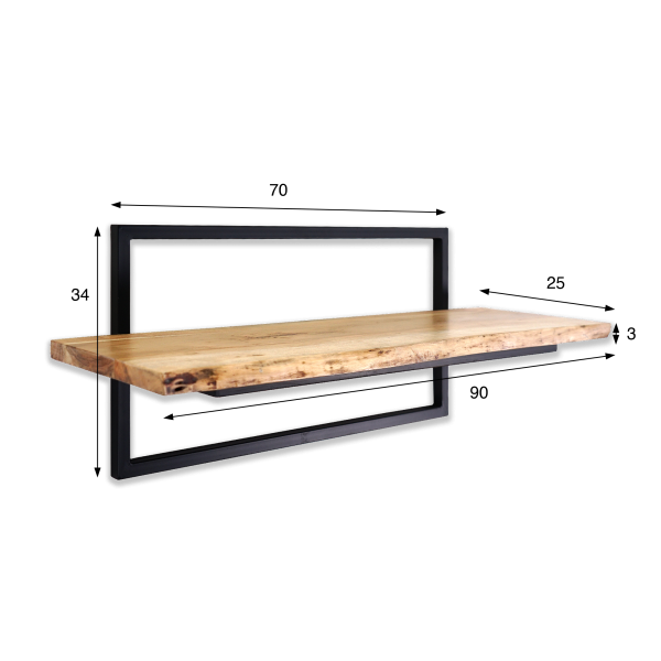 Wandregal 90 cm mit Massivholzplatte und natürlicher Kante