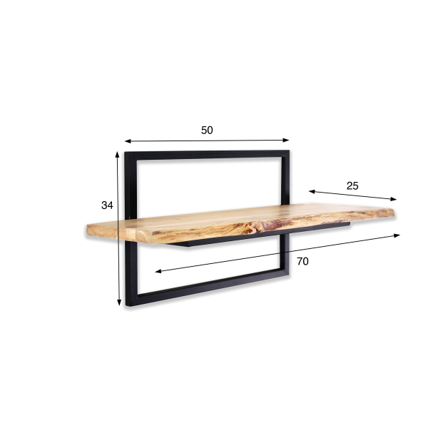 Wandregal 70 cm mit massiver Holzablage und natürlicher Baumkante