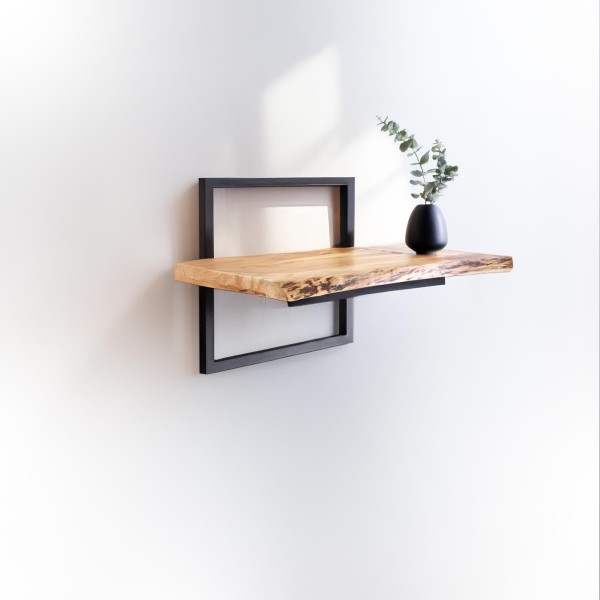 Wandregal 50 cm mit Massivholzplatte und natürlicher Kante